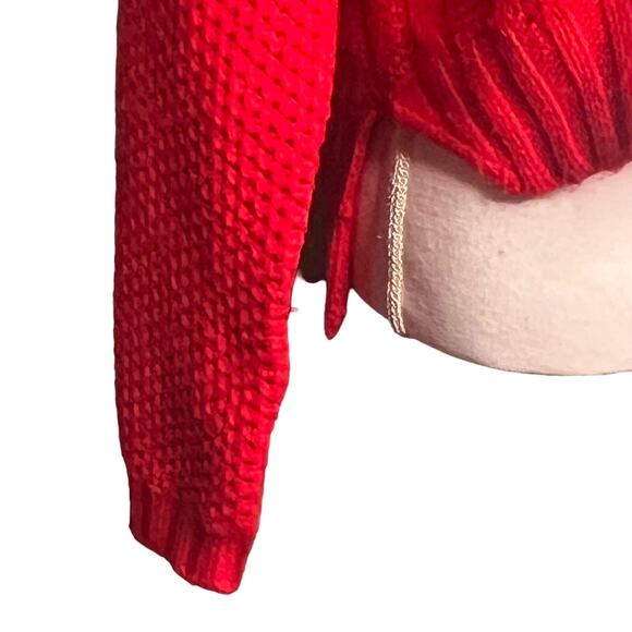Delias Size Medium Red Crop Cable Knit Sweater High Low Hem Wide Neck Soft Y2K - Picture 5 of 7